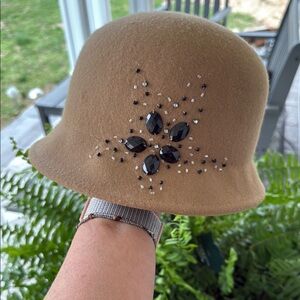Camel Cloche Hat with Embellishments